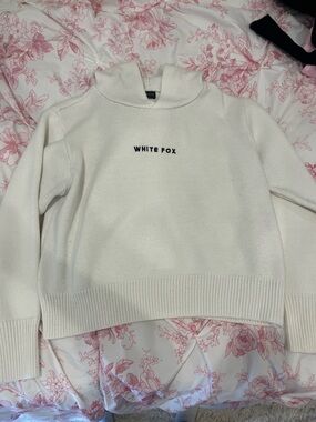 White Fox Boutique Cream Turtleneck Logo Sweater